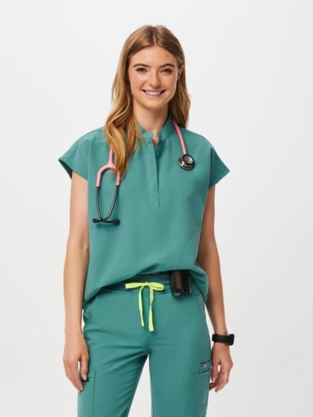 Figs Teal Scrubs. Rafaela Top/Zamora HR bottom